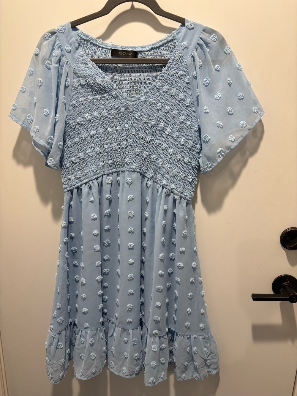 Light Blue Smocked Bodice Casual Dress